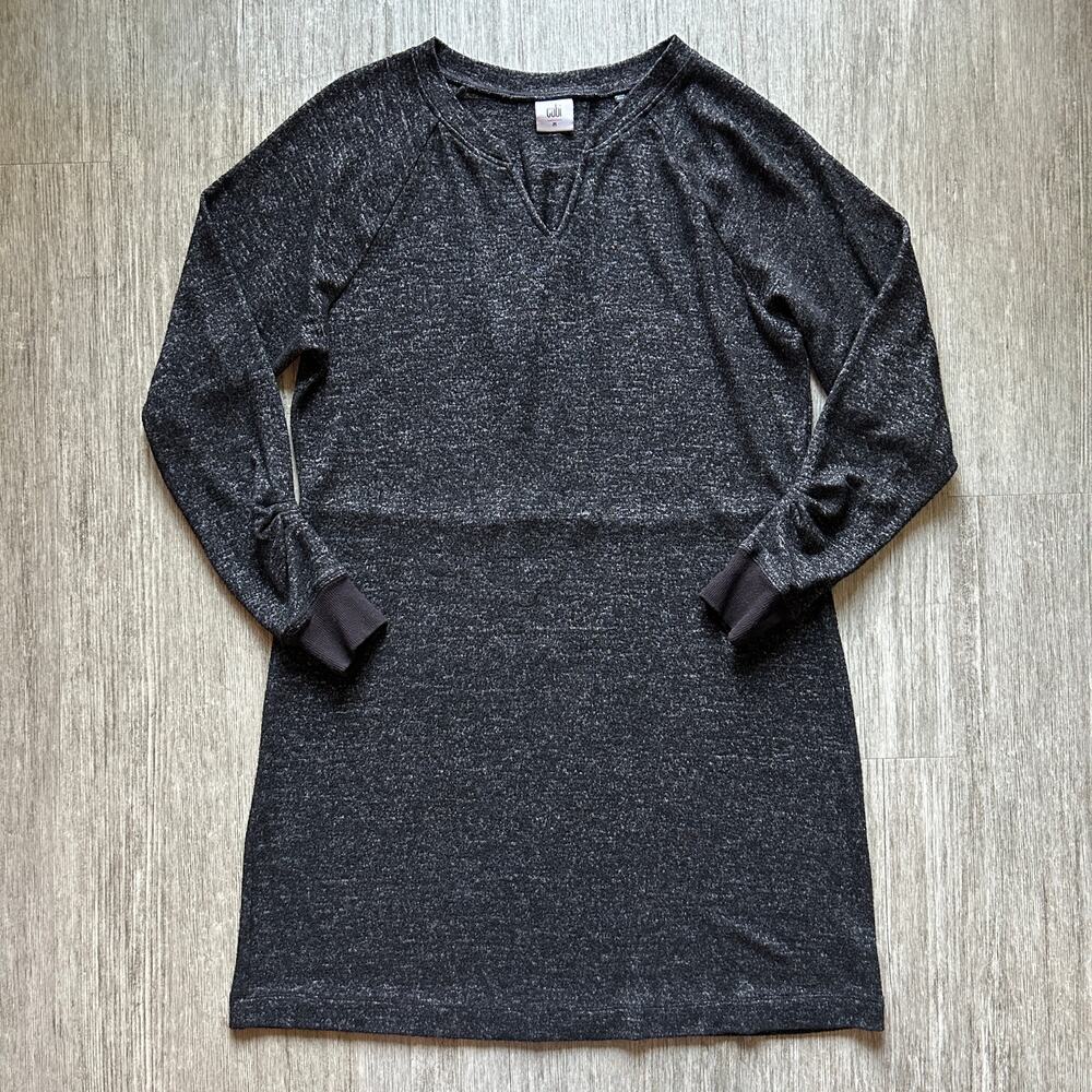 ✨ CAbi Black Marled V-Neck Soft Stretchy Long Sleeve T-Shirt Dress Size Medium